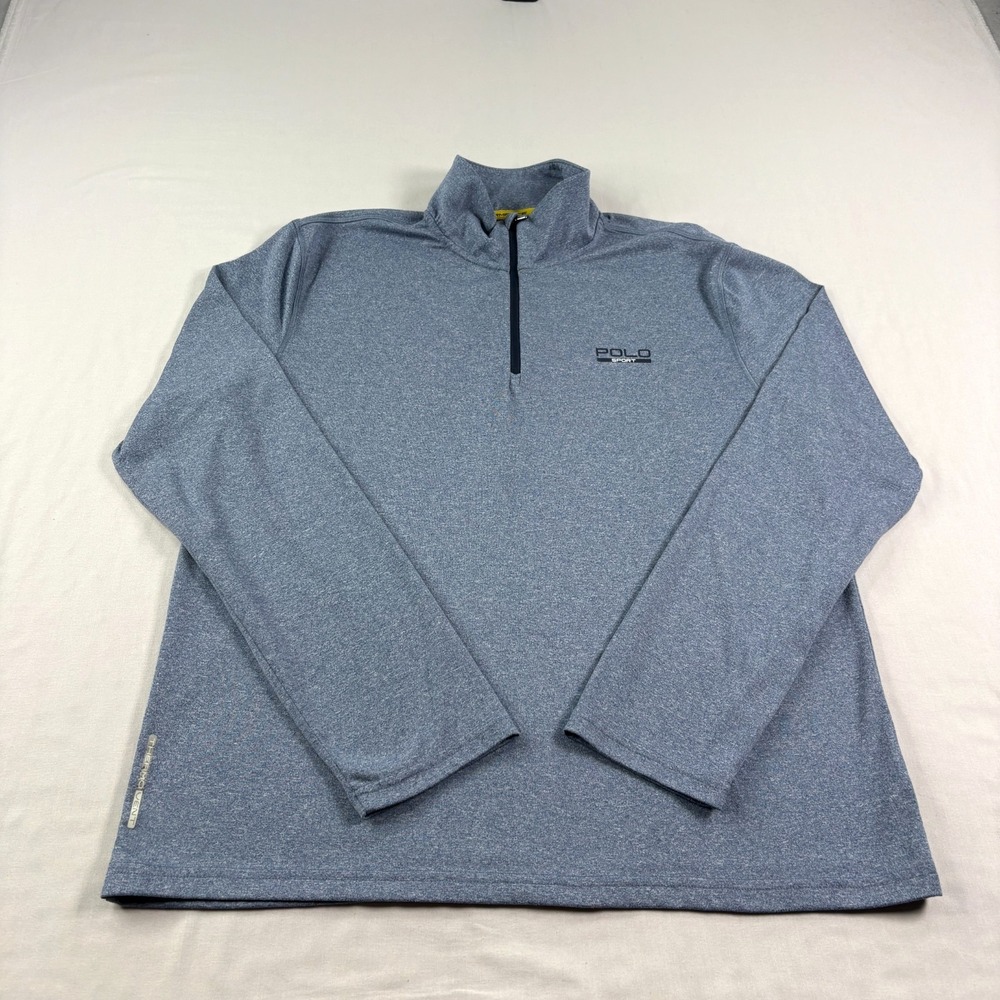 Polo Ralph Lauren Sweatshirt Men Medium Blue Sport 1/4 Zip Golf Pullover Stretch - Picture 2 of 12